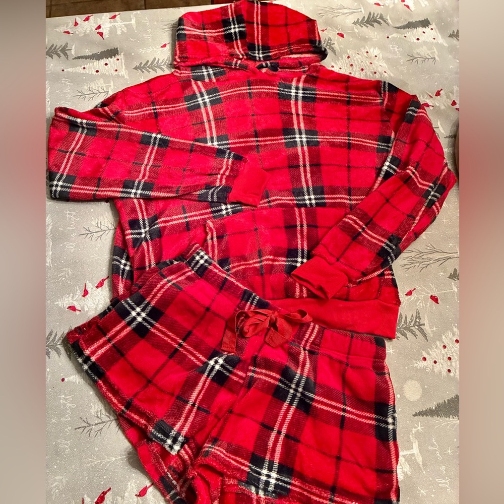 ❤️ Red Buffalo Plaid Hoodie Lounge Set — Orange Kiss Size L